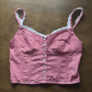 Red Gingham Button-Up Corset Top